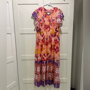 Maeve Vibrant Floral Maxi Dress in Pink and Orange